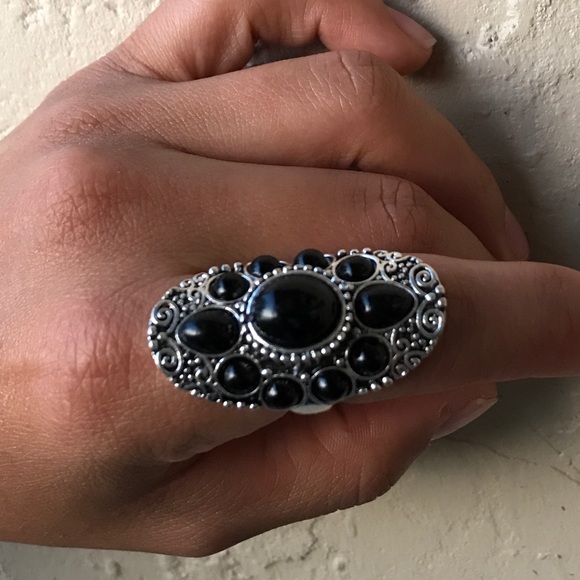 Silver plated boho faux onyx ring size 8 - Picture 6 of 8